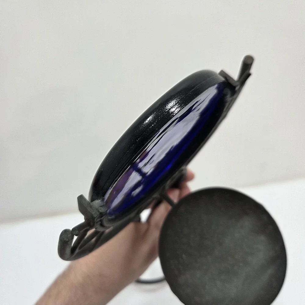 Vintage 90s Large Squiggle Candle Holder w/‎ Cobalt Blue Glass Dolphin